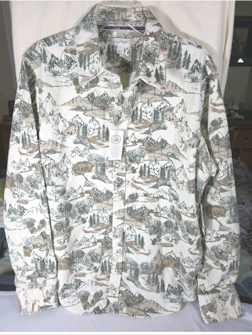 NWT Sand + Stone Mountain Print Corduroy Shirt Gorpcore